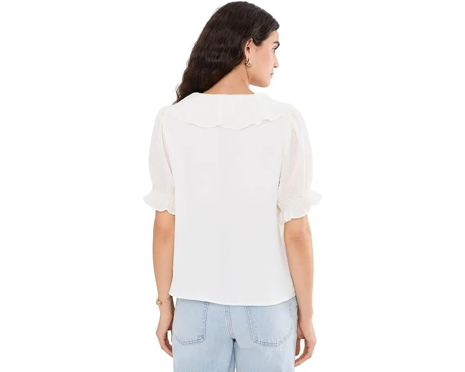 Топ CeCe Ruffled Pintuck Elbow Sleeve с рюшами и V-вырезом