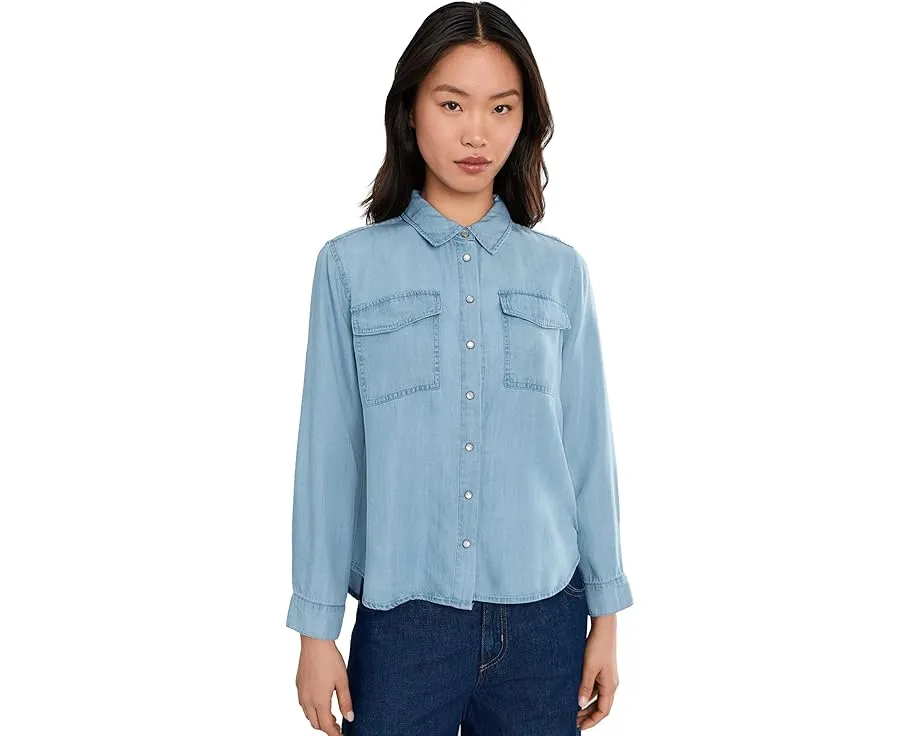 Petite Long Sleeve Denim Shirt With Pockets