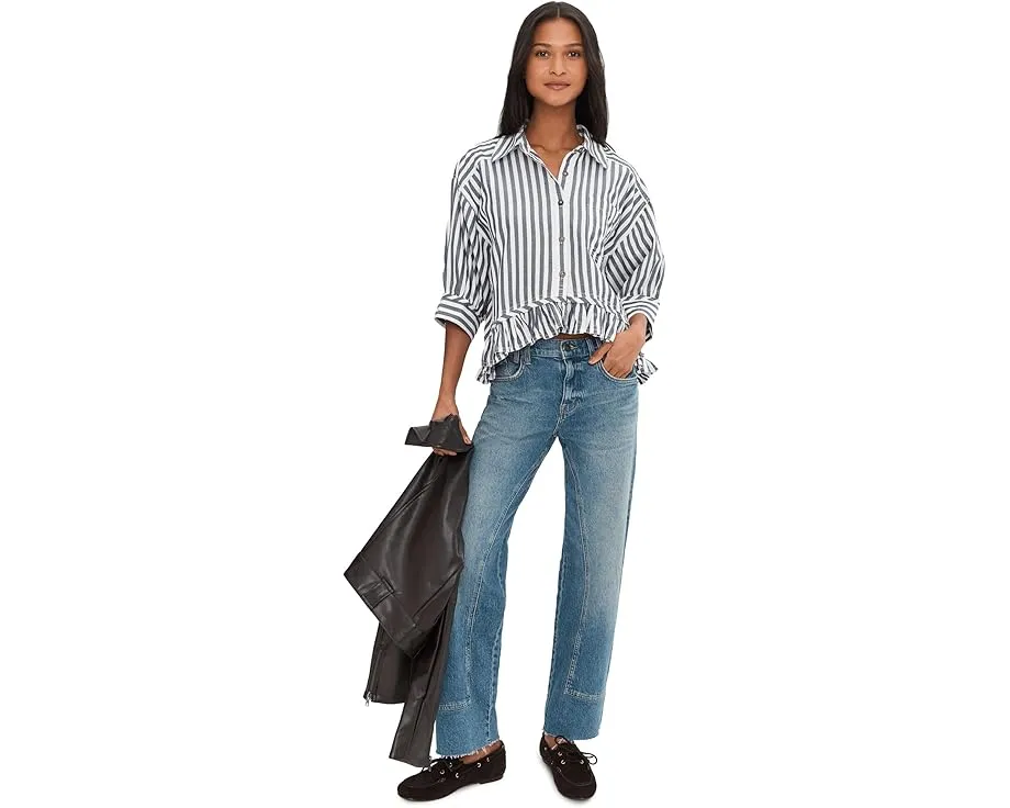 Рубашка Free People We The Free Bailey в полоску с рюшами на подоле