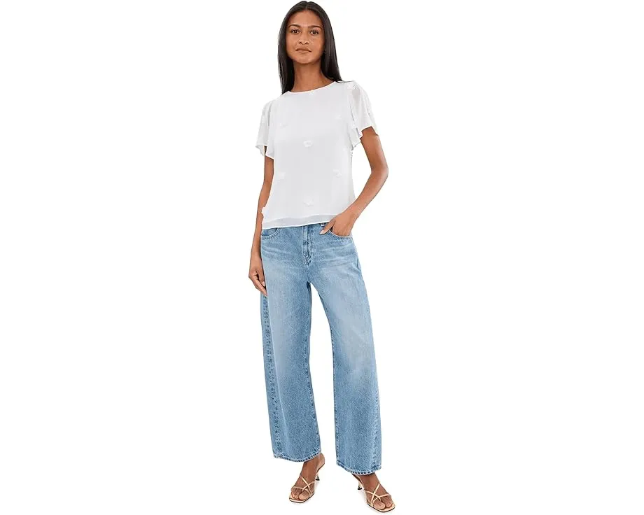 3D Flower Applique Crew Neck Top