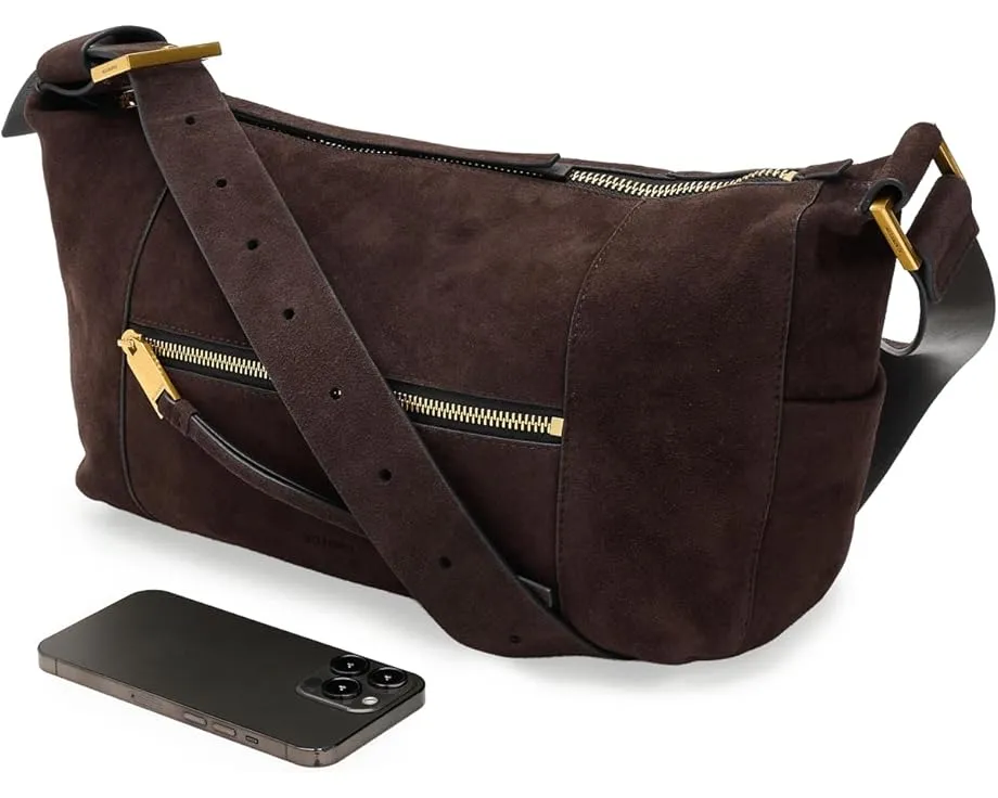 Сумка через плечо AllSaints Vega из ультрамягкой замши с двумя молниями