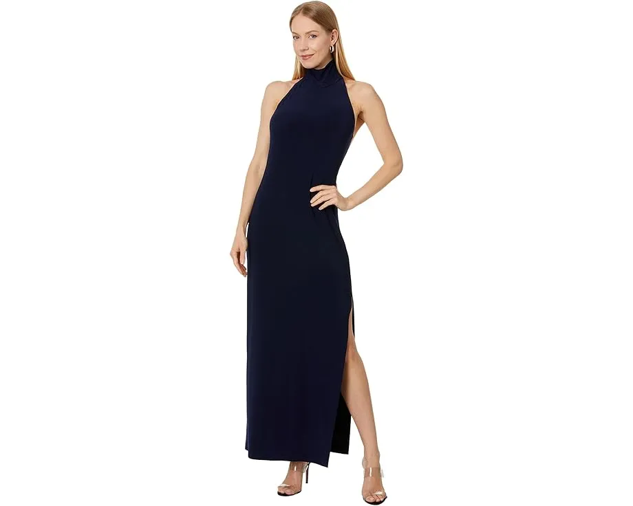 Вечернее платье Norma Kamali Halter Turtle Side Slit Gown с высоким воротником и разрезом