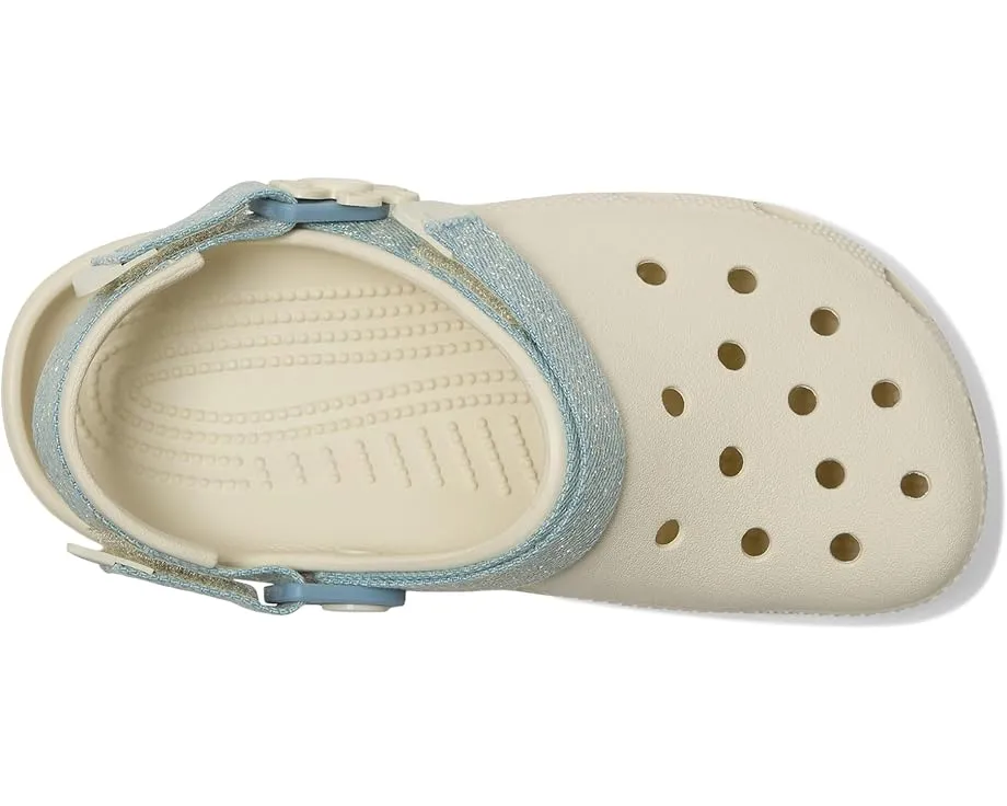 Кроксы Crocs Kids Classic Denim Floral Backstrap Clogs с джимовой тканью