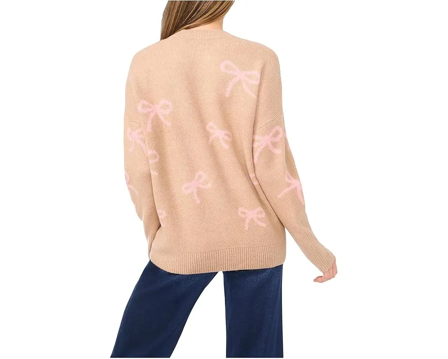 Свитер CeCe с круглым вырезом и жаккардовым узором в виде ленты