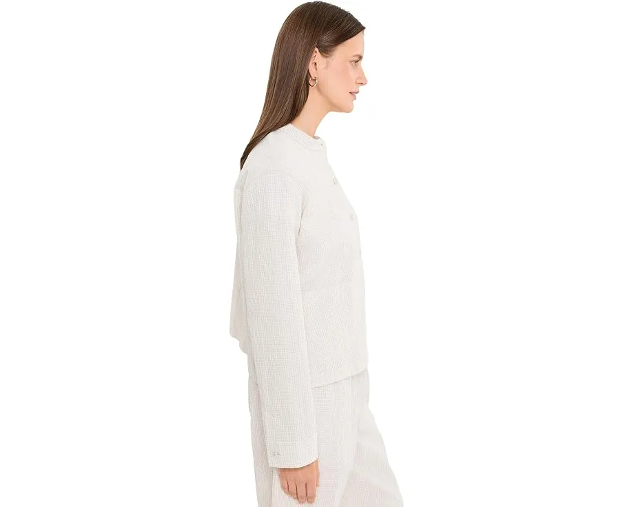 Куртка Organic Cotton Pucker Check с мандариновым воротником EILEEN FISHER