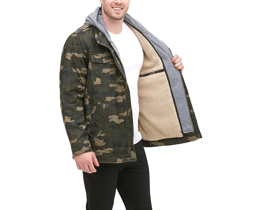 Levi's военная куртка с капюшоном из постиранного хлопка и подкладкой Sherpa