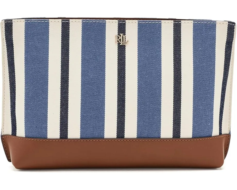 Большая сумка-косметичка Lauren Ralph Lauren из полосатого холста с кожаными деталями