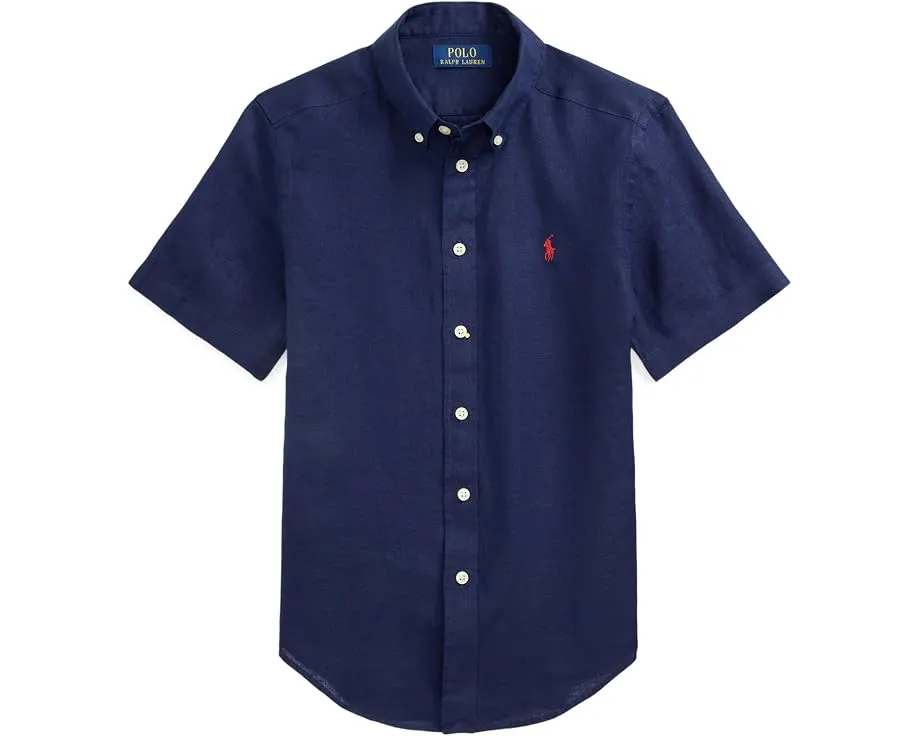 Льняная рубашка Polo Ralph Lauren с коротким рукавом для детей