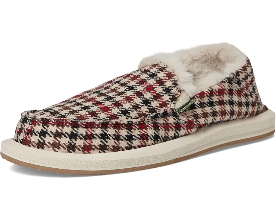 Лоферы Sanuk Donna Plaid Chill с клетчатым верхом и подкладкой из искусственного меха