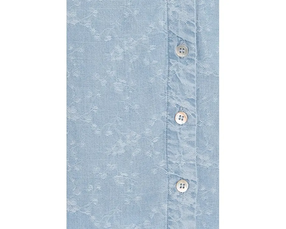 Petite 3/4 Sleeve Button Front Shirred Woven Top