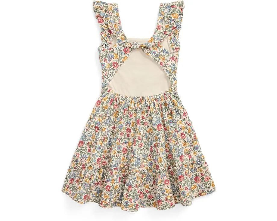 Платье из хлопкового джерси с рюшами и цветочным принтом Polo Ralph Lauren Kids