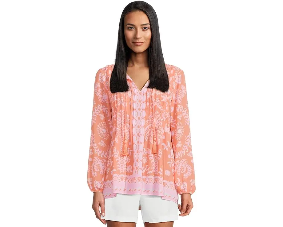 Туника Lilly Pulitzer Marilina с длинным рукавом и V-образным вырезом на завязках