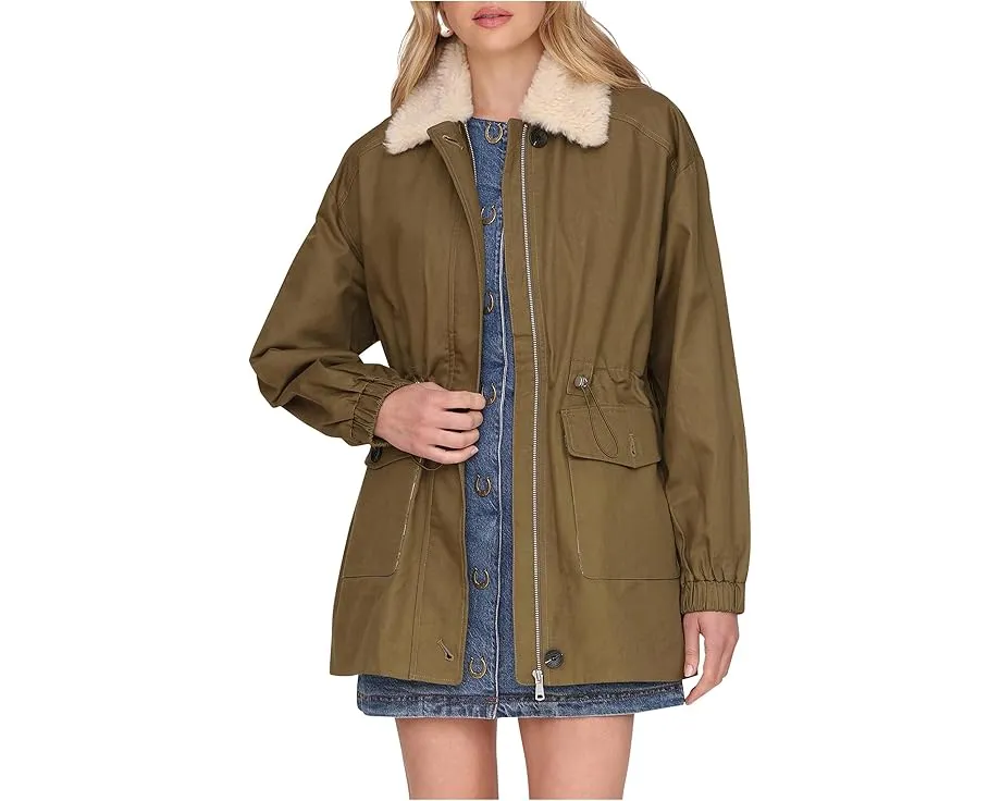 Хлопковая куртка Avec Les Filles с искусственным воротником из овчины и кулиской