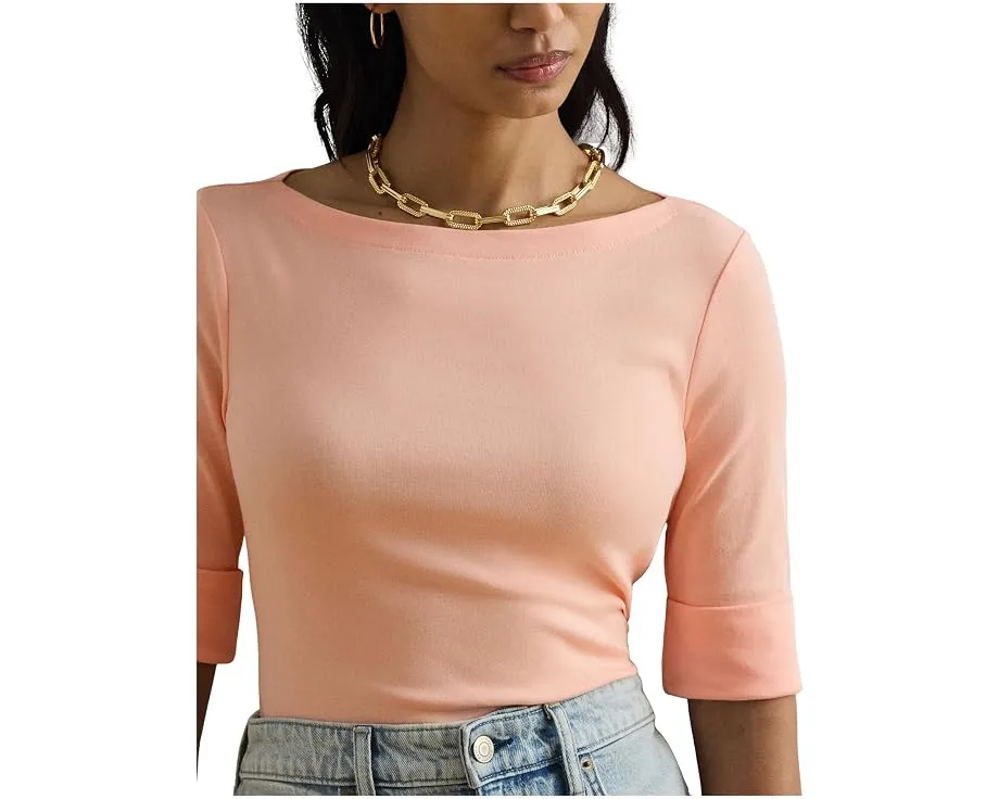 Топ Lauren Ralph Lauren из хлопка с эластаном с лодочкой