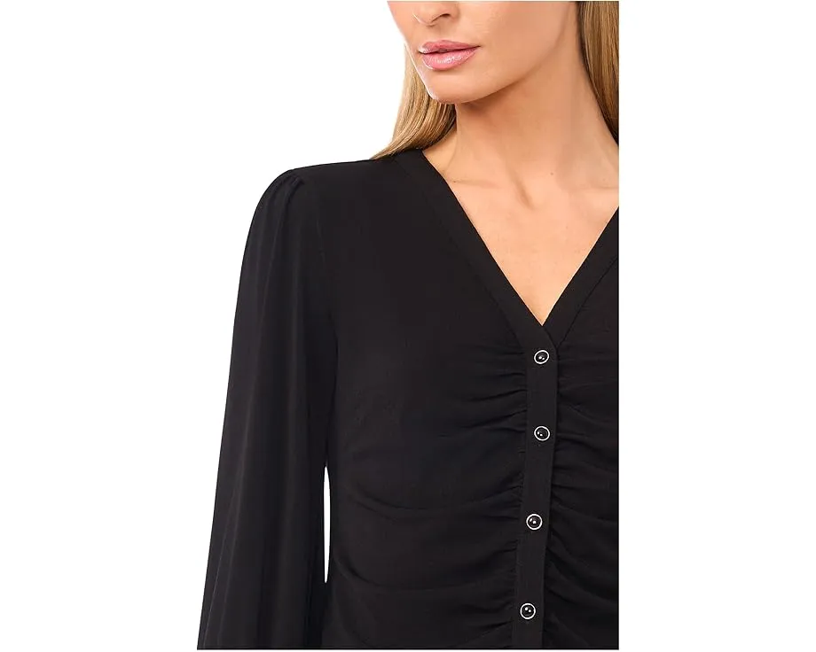 Вязаный кардиган CeCe с V-образным вырезом и длинными рукавами на пуговицах