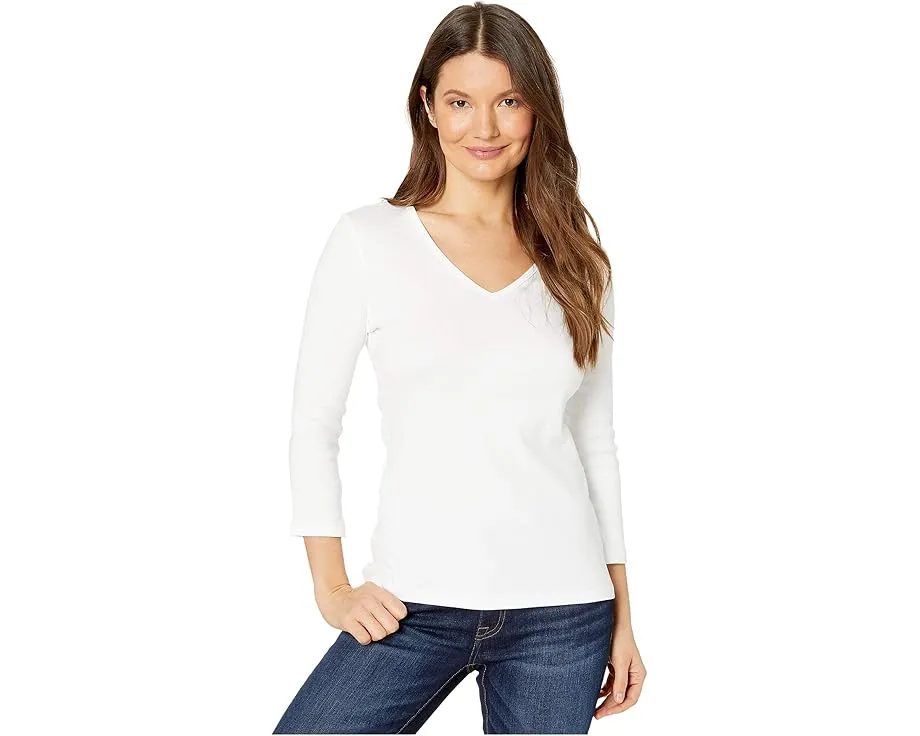 Топ Lilla P с V-образным вырезом и рукавом три четверти из рибаны 1x1