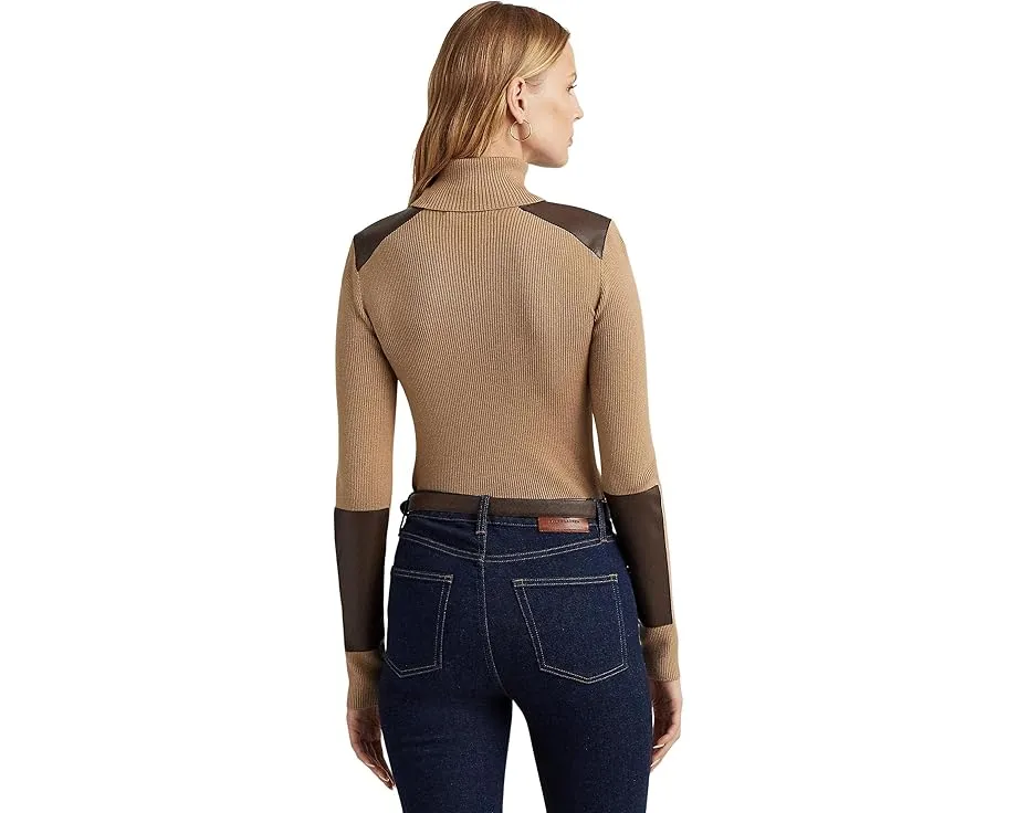 Водолазка Lauren Ralph Lauren Petite с отделкой из искусственной кожи и ребристым узором