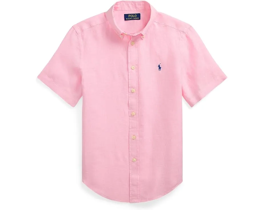 Льняная рубашка Polo Ralph Lauren с коротким рукавом для детей