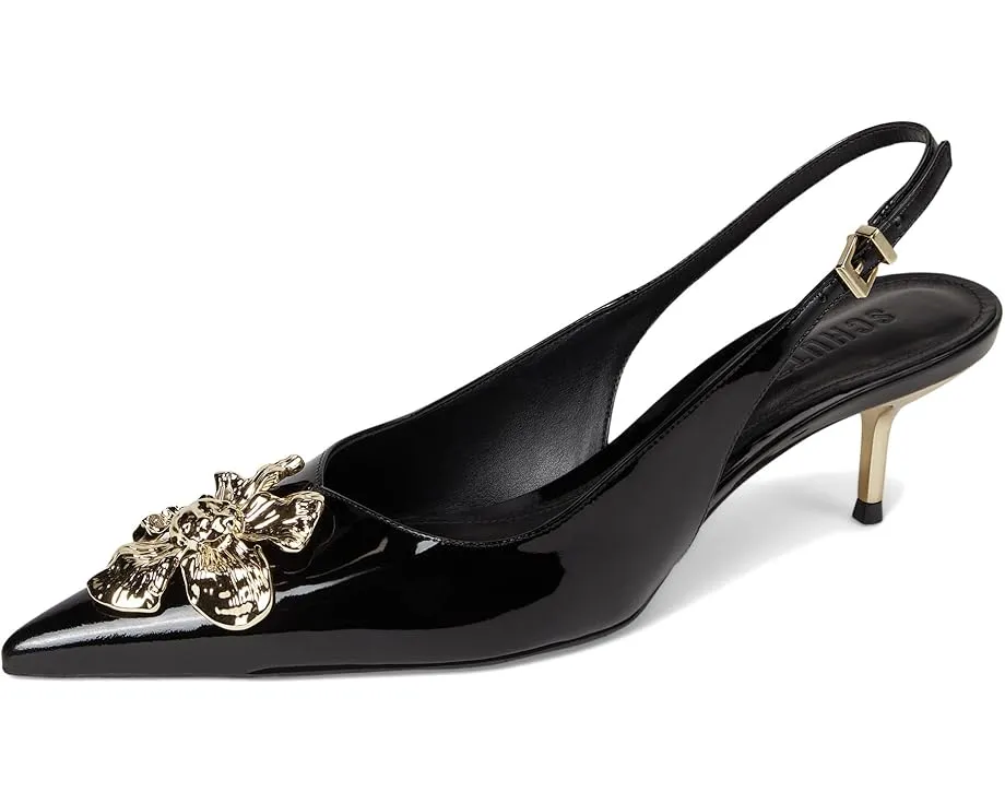 Туфли Schutz Flora Mid на низком каблуке с золотистым цветком и ремешком