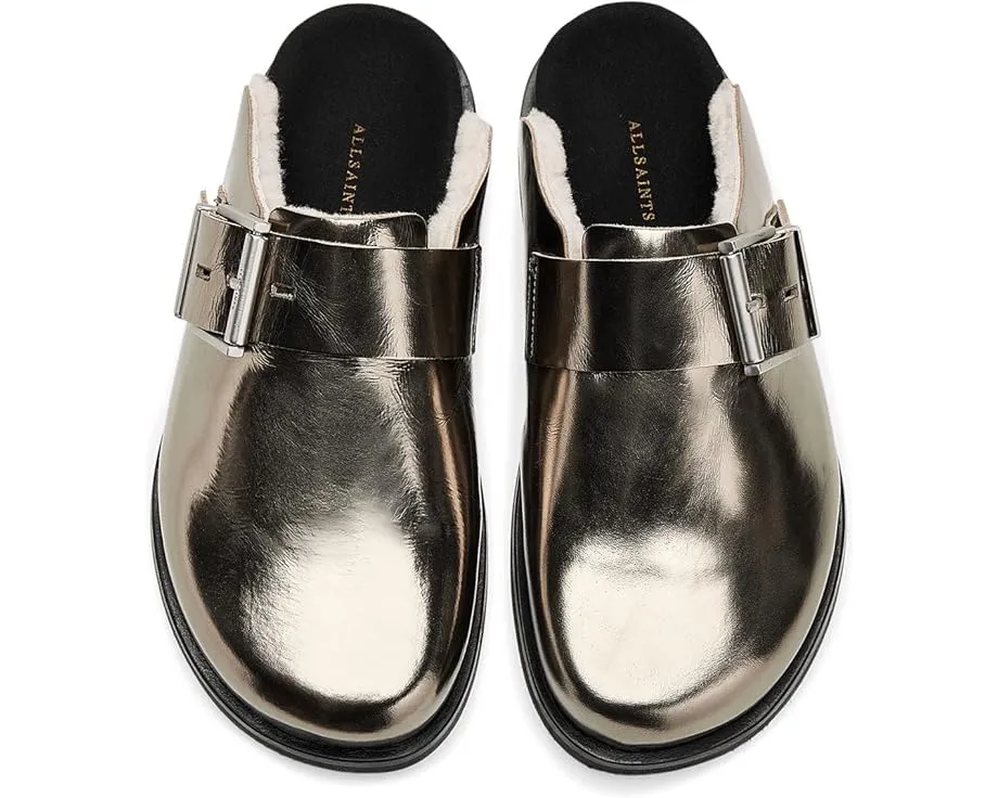 Мюли AllSaints Eris с пряжкой на металлизированном замшевом верхе и овчиной