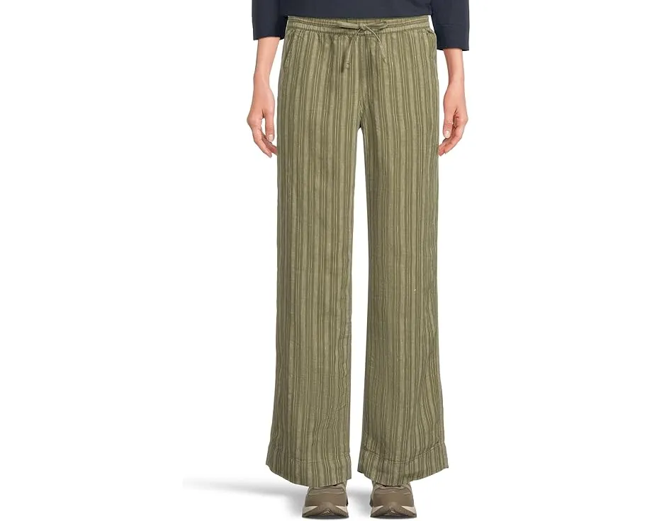 Полосковые брюки L.L.Bean Premium Linen Breezy с поясом на резинке и прямым кроем