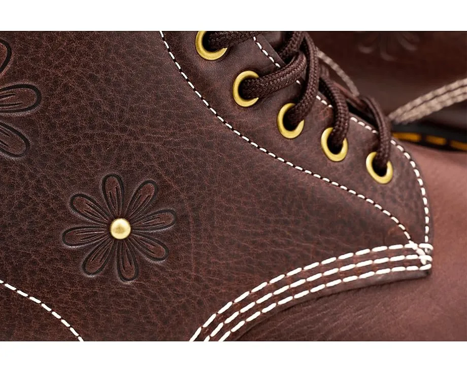 Ботинки Dr. Martens 1460 Pascal Flower с цветочным принтом и желтой строчкой