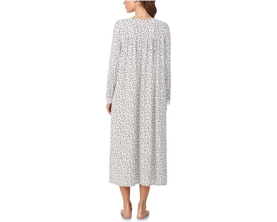 Длинная ночная сорочка Eileen West с длинными рукавами из трикотажа с V-образным вырезом