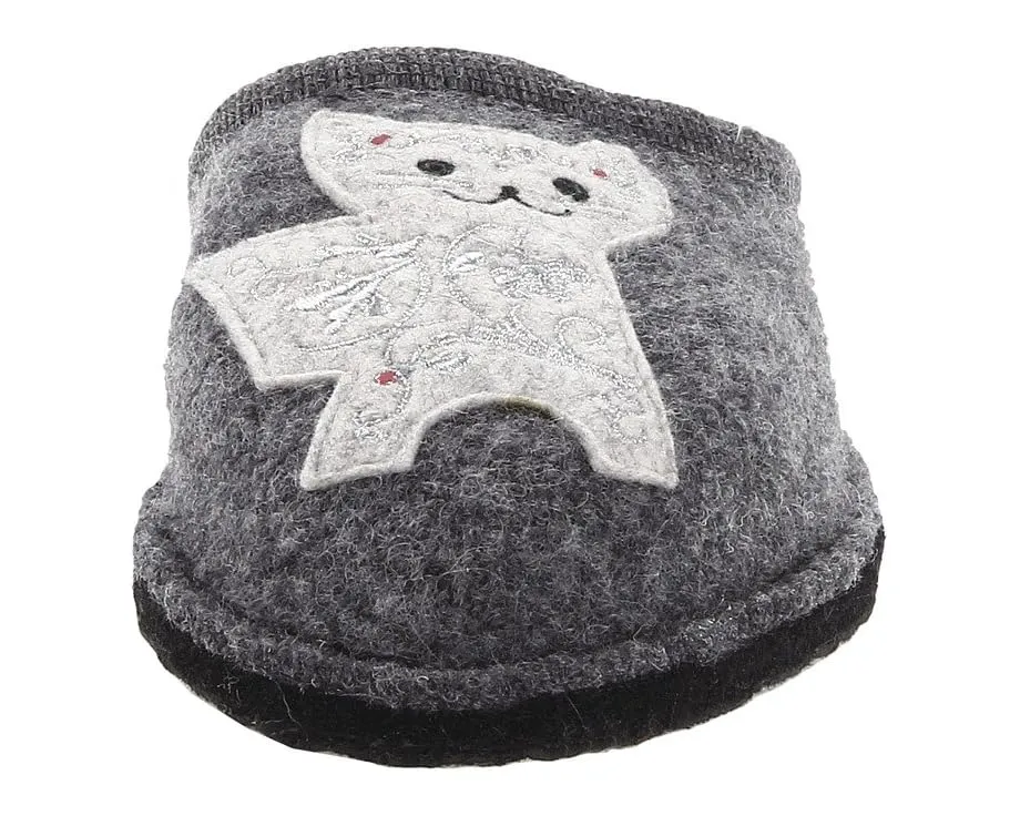 Тапочки Haflinger Lizzy из вареной шерсти с аппликацией кошки