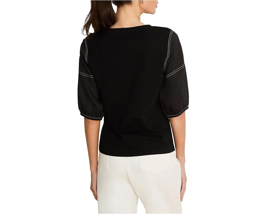 Футболка Linen Sleeve Cotton с контрастными льняными рукавами NIC+ZOE