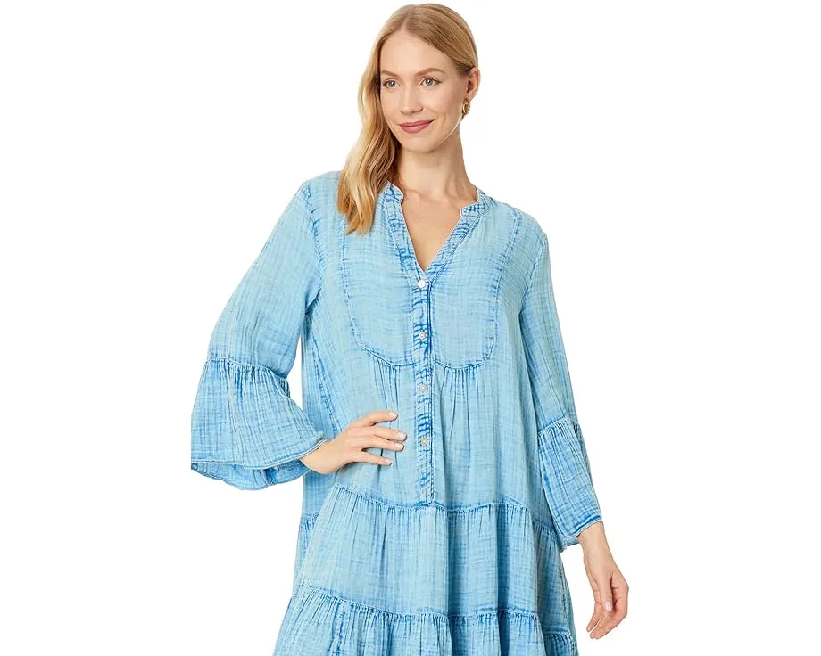 Faherty платье Dream Cotton Gauze Kasey свободного кроя с длинными рукавами и ярусным подолом