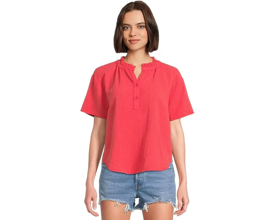 Хлопковая блуза Mod-o-doc с коротким рукавом и воротником-жабо