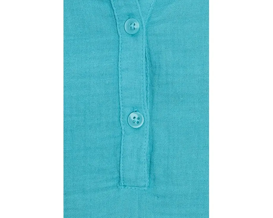 Gauze Flutter Cap Sleeve Ruffle Neck Henley Shirt