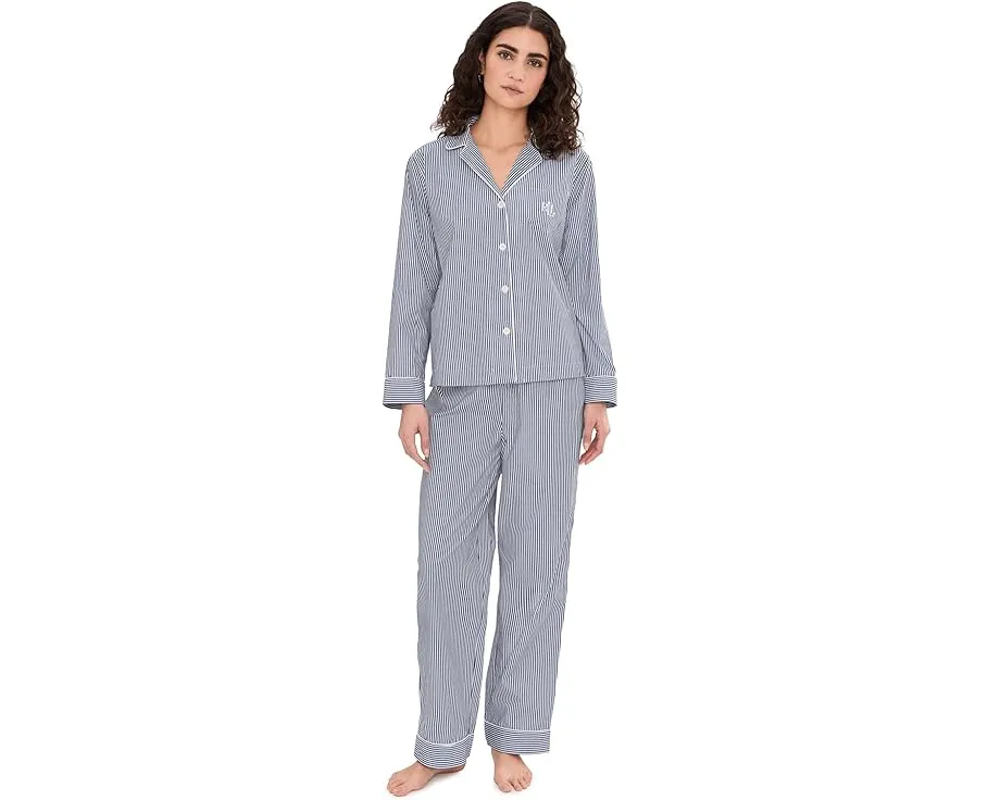 Пижамный комплект Lauren Ralph Lauren с длинным рукавом и отложным воротником