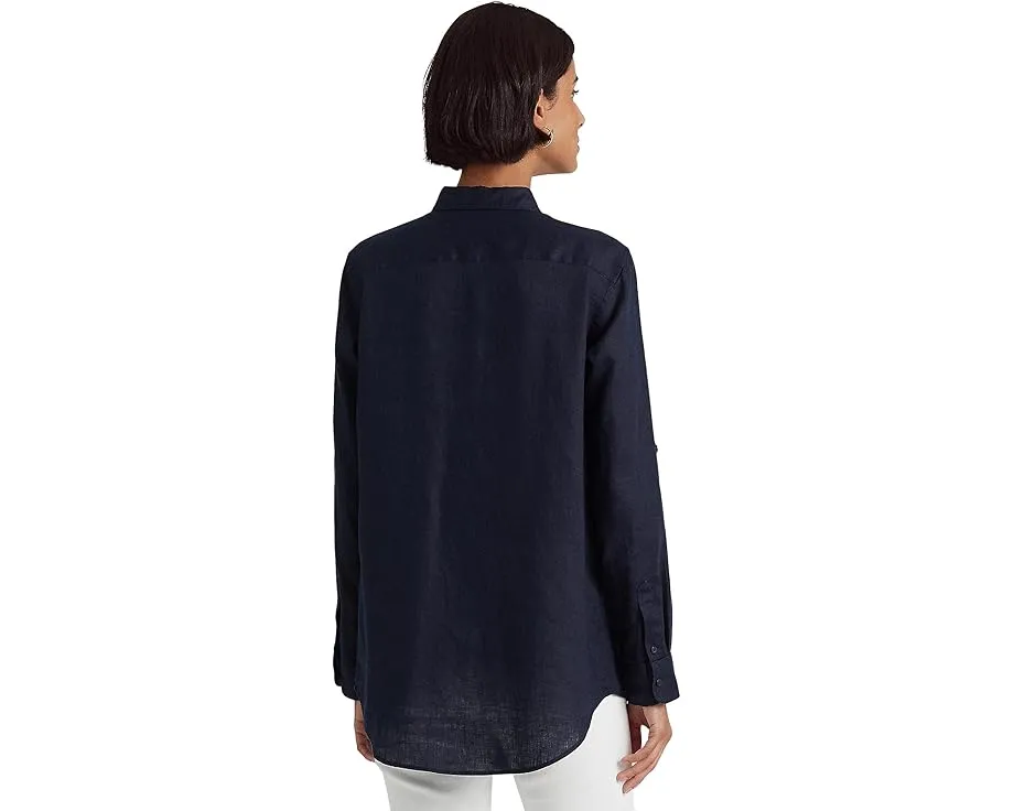 Рубашка из льна Lauren Ralph Lauren с длинными закатанными рукавами