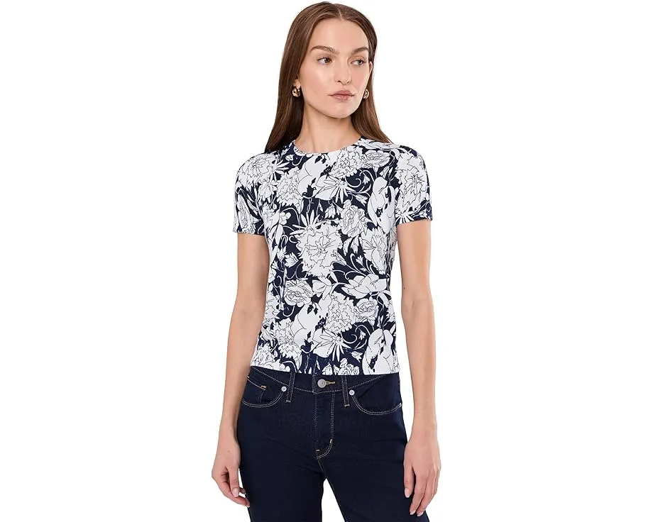 Цветочный короткий рукав Lauren Ralph Lauren из хлопковой смеси с воротником-гольф