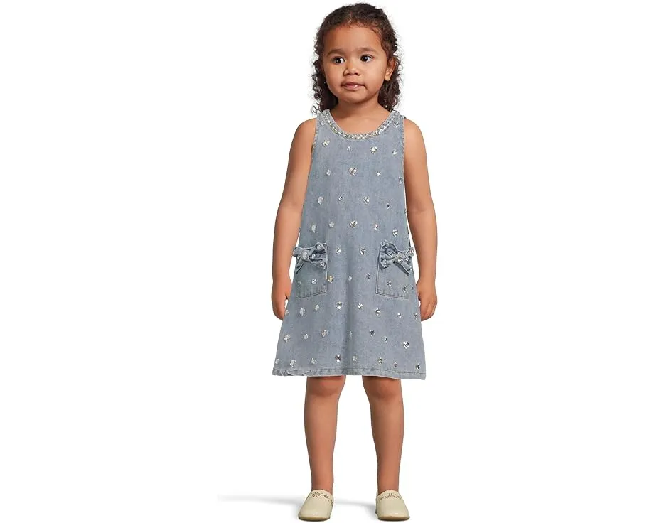 Детское платье Lola and The Boys с кристальными сердцами и бантом из денима