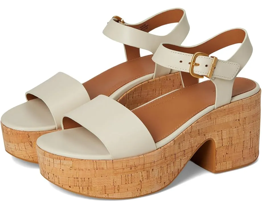 Сандалии FitFlop Platforms Leather/Cork на высоком каблуке-клин с кожаным верхом