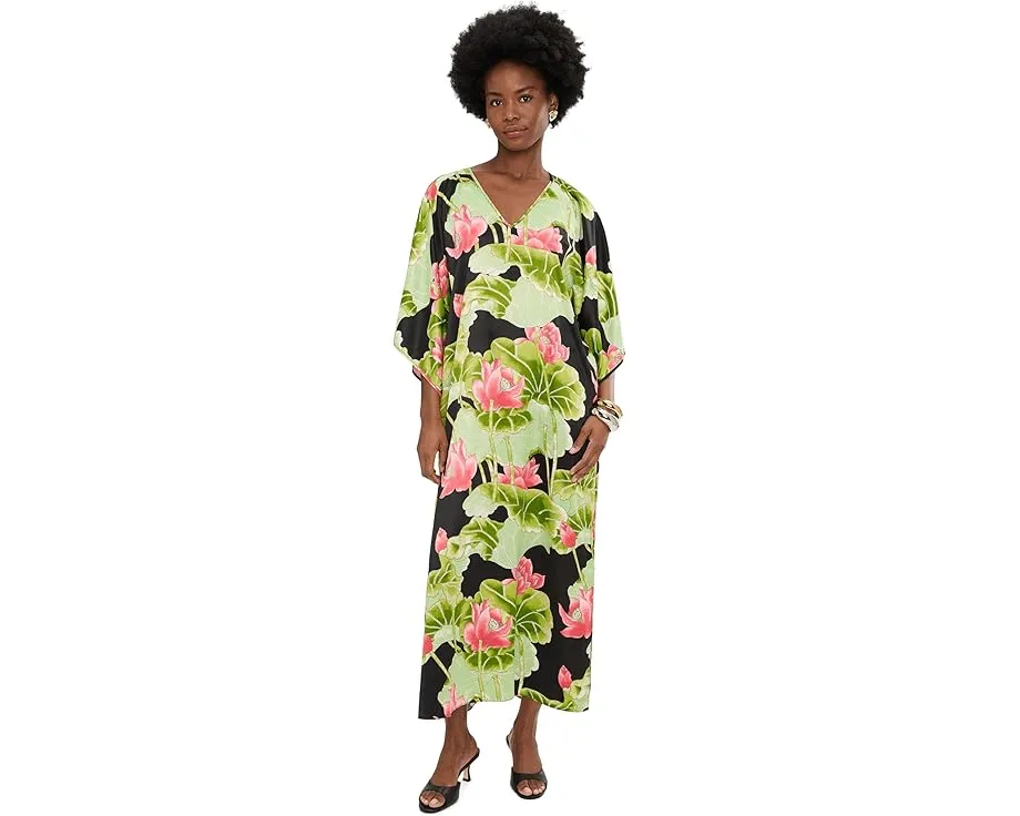 Кафтан N by Natori Ascendant Lotus из сатина с принтом и разрезами по бокам