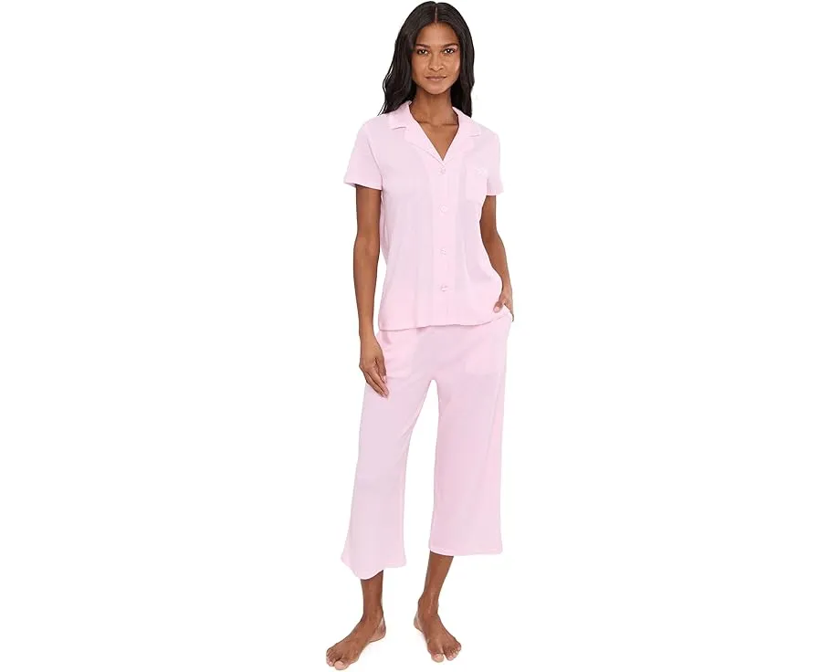 Petite Short Sleeve Notch Top & Capri Pajama Set