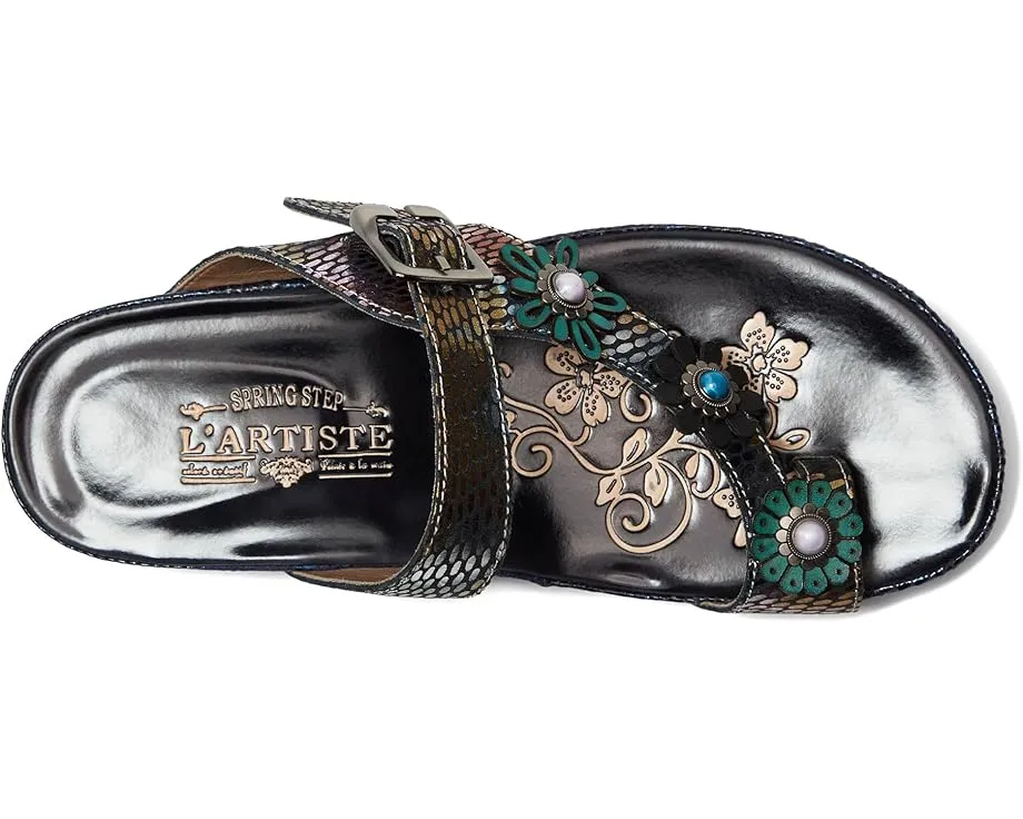 Сандалии Kindness с узором под змею и объемными цветами