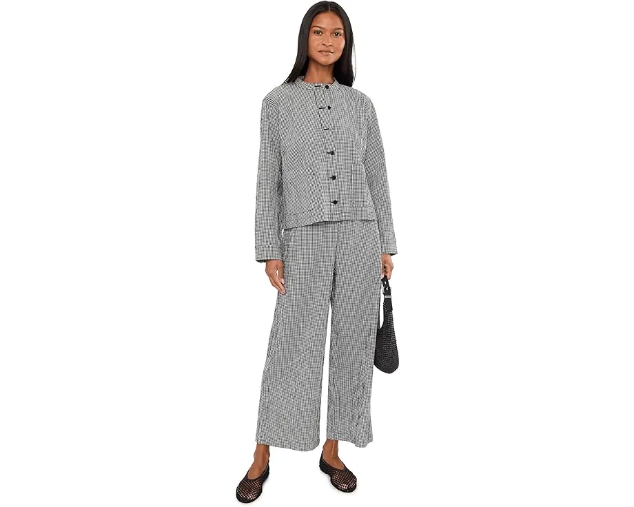 Organic Cotton Pucker Check Mandarin Collar Jacket