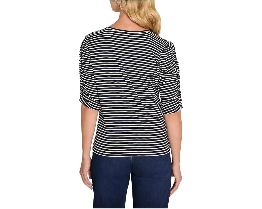 Футболка NIC+ZOE Striped Ruched Elbow Sleeve с присборенными рукавами