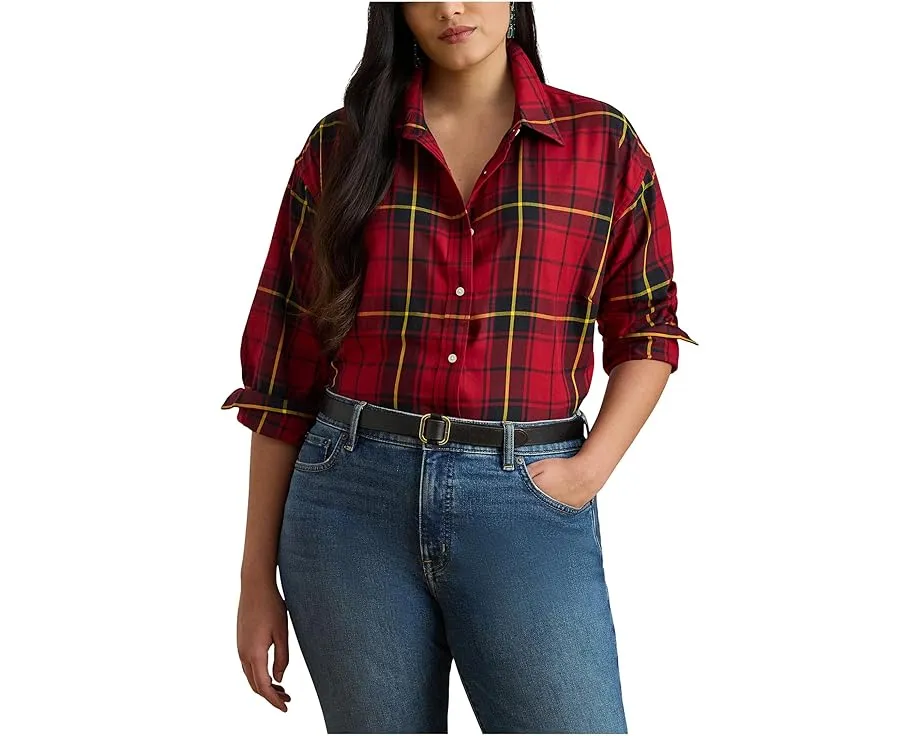 Рубашка Lauren Ralph Lauren Plus Size в клетку из хлопка расслабленного кроя