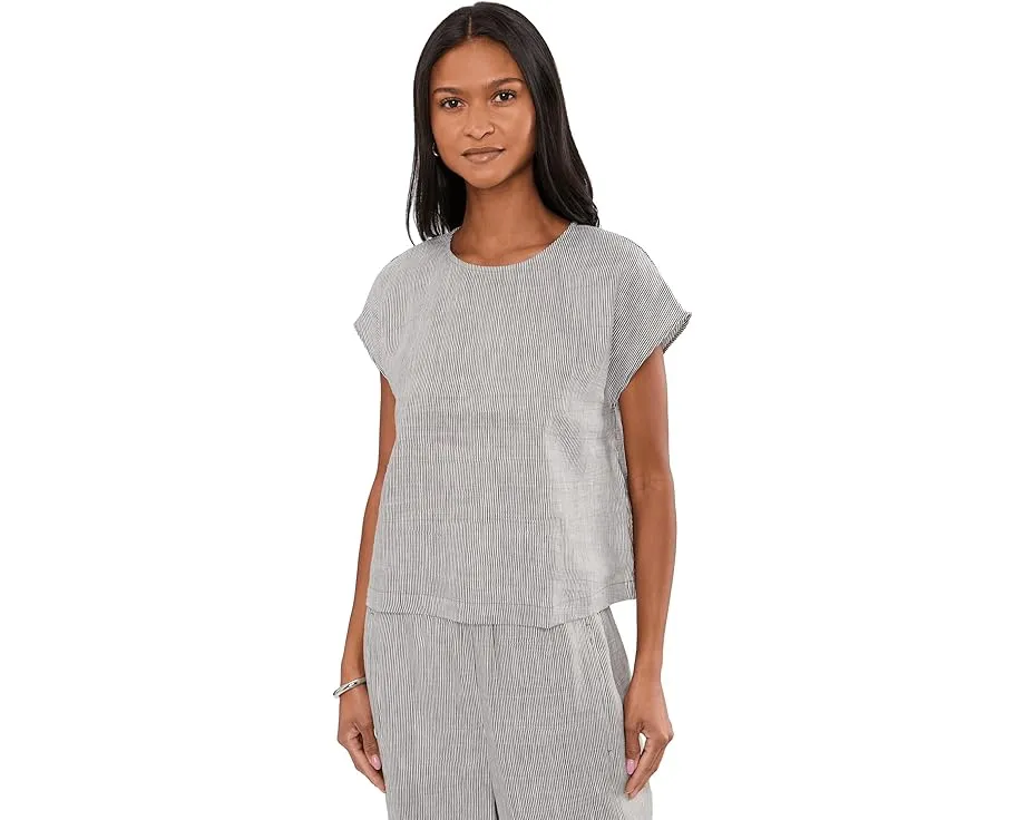 Топ с круглым вырезом Eileen Fisher Striped Organic Linen Sheen Round Neck Top из полосатого льна