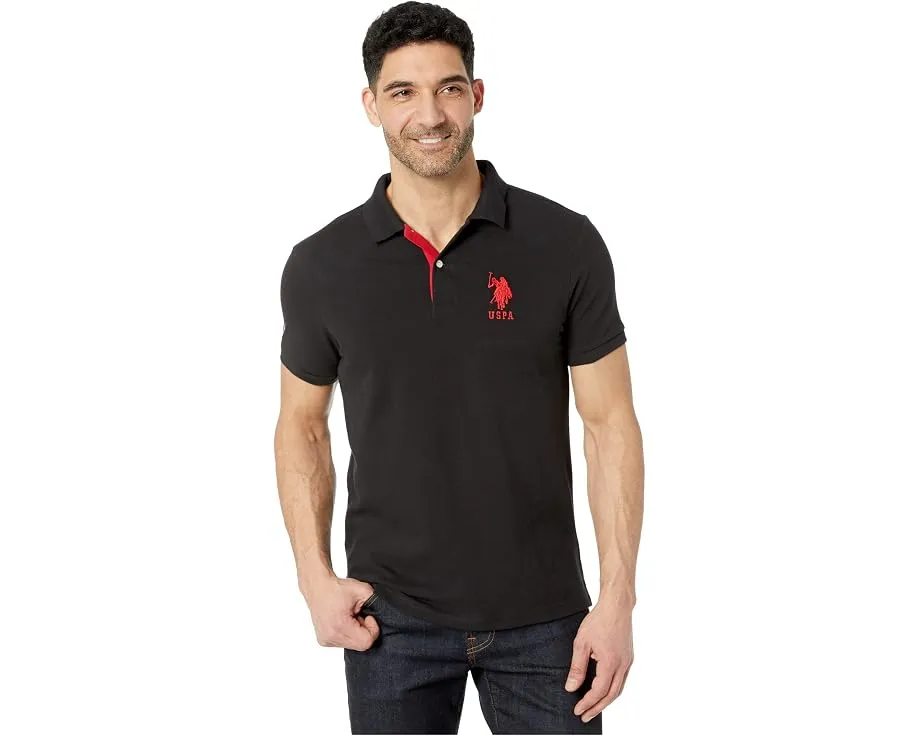 U.S. POLO ASSN. Поло Slim Fit Big Horse с полосатым воротником