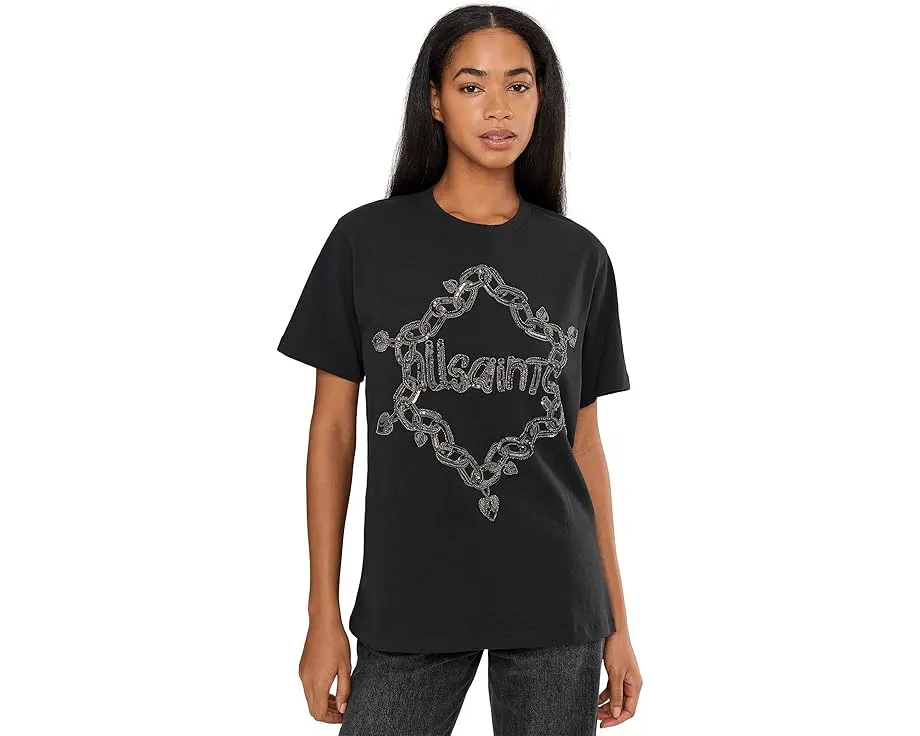 Футболка AllSaints Drip Emb Bf с принтом и oversize кроем