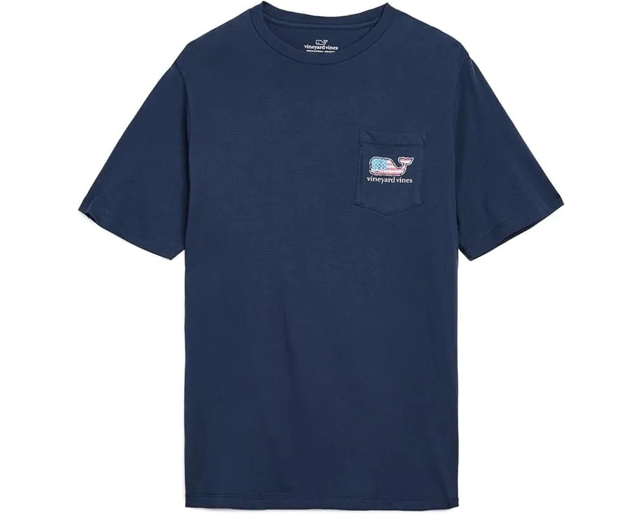 Детский футболка Vineyard Vines Flag Whale с карманом и коротким рукавом