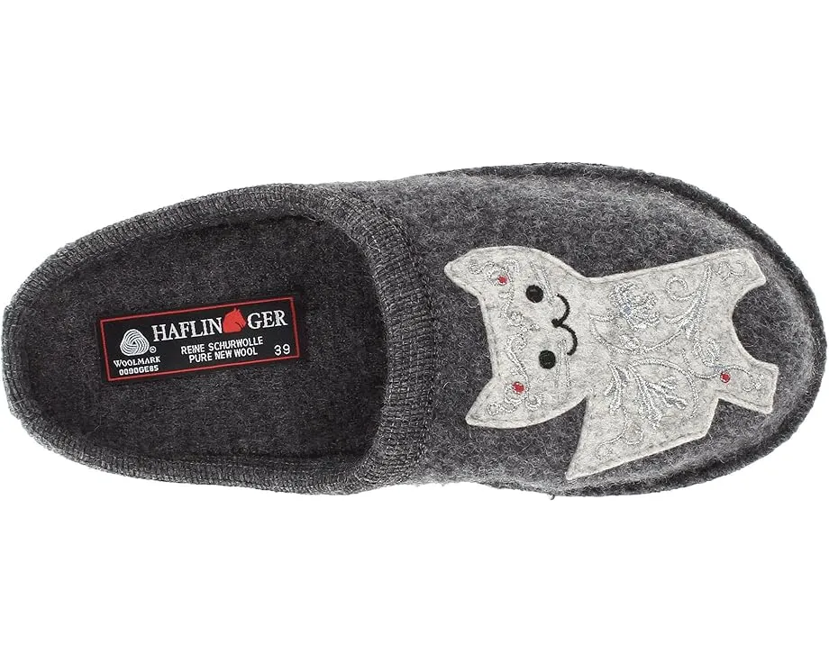 Тапочки Haflinger Lizzy из вареной шерсти с аппликацией кошки
