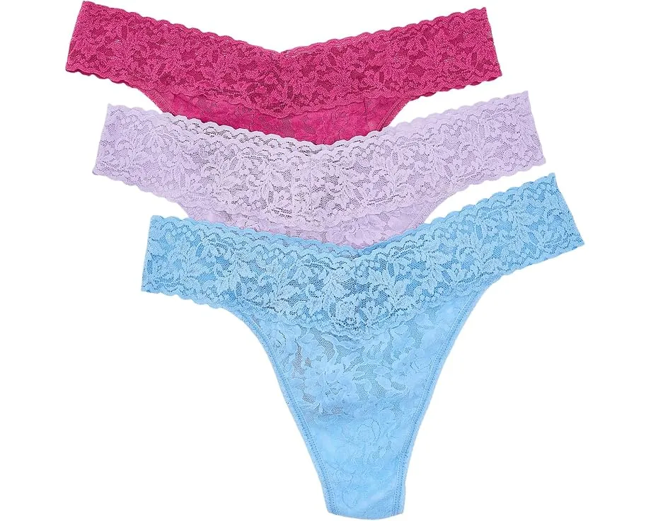 Трусы танга Hanky Panky Signature Lace Low Rise 3 шт с хлопковой ластовицей