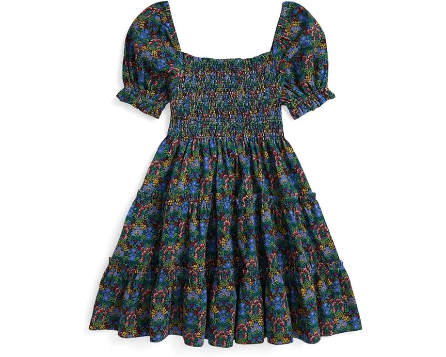 Платье Polo Ralph Lauren Kids из хлопкового джерси с цветочным принтом и присборенным лифом